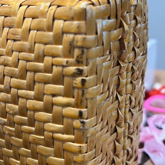 Vintage Woven Rattan Italian Hand bag Boho Chic Bamboo and Leather Handles - Picture 16 of 16